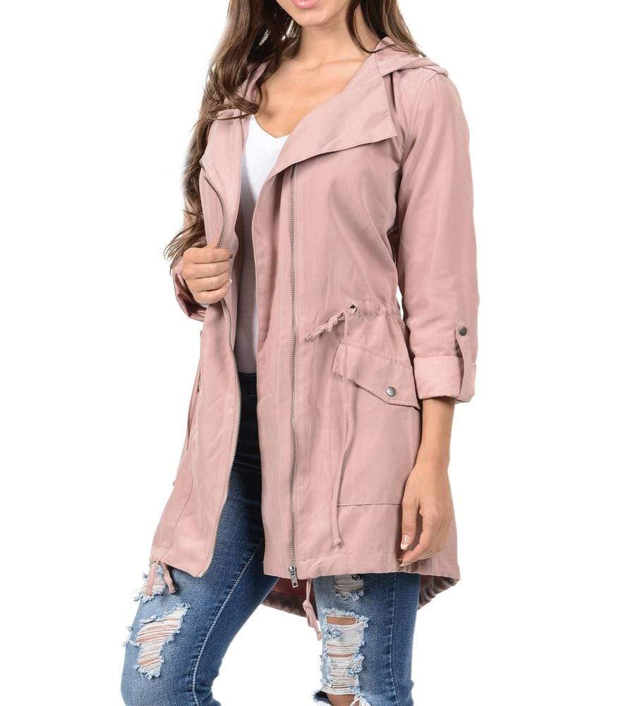 Auliné Collection Apparel (Original) Auliné Collection Womens Peach Skin Asymmetrical Zip Up Hooded Anorak Jacket