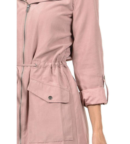 Auliné Collection Apparel (Original) Auliné Collection Womens Peach Skin Asymmetrical Zip Up Hooded Anorak Jacket