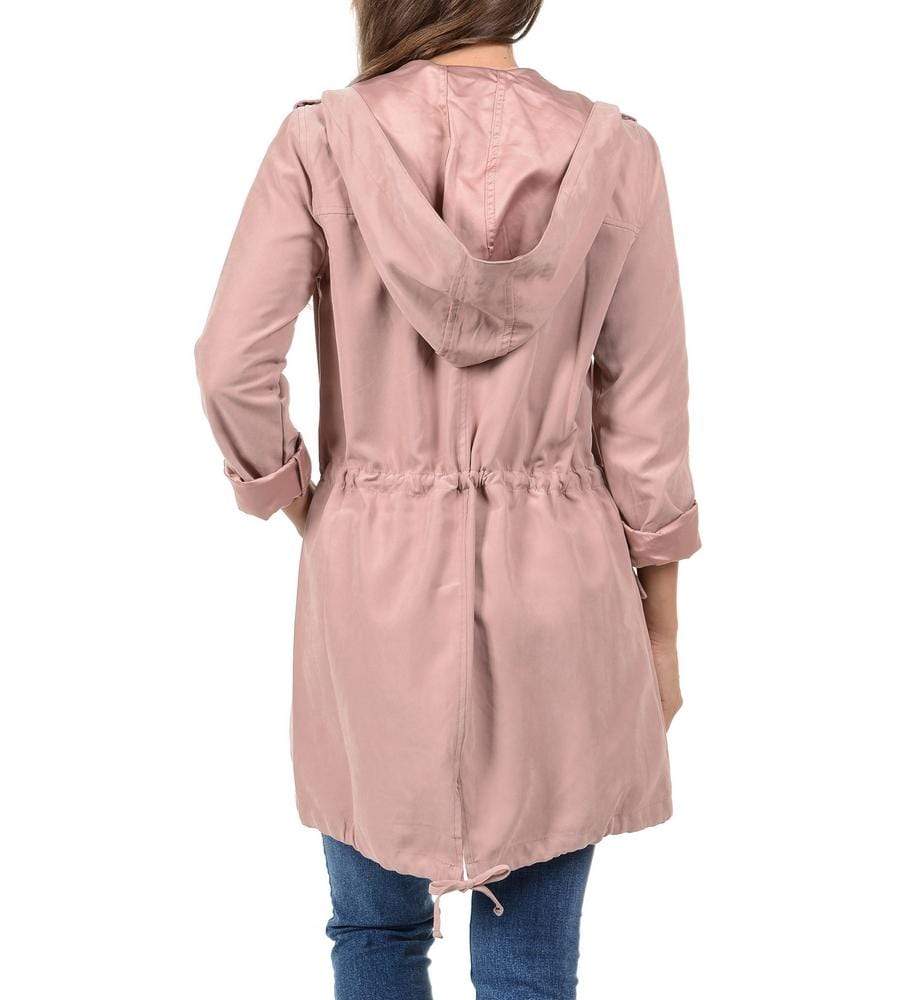 Auliné Collection Apparel (Original) Auliné Collection Womens Peach Skin Asymmetrical Zip Up Hooded Anorak Jacket