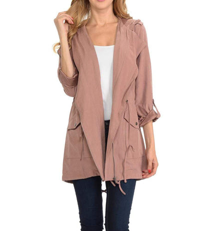 Auliné Collection Apparel Dk Rose / Small (Original) Auliné Collection Womens Peach Skin Asymmetrical Zip Up Hooded Anorak Jacket