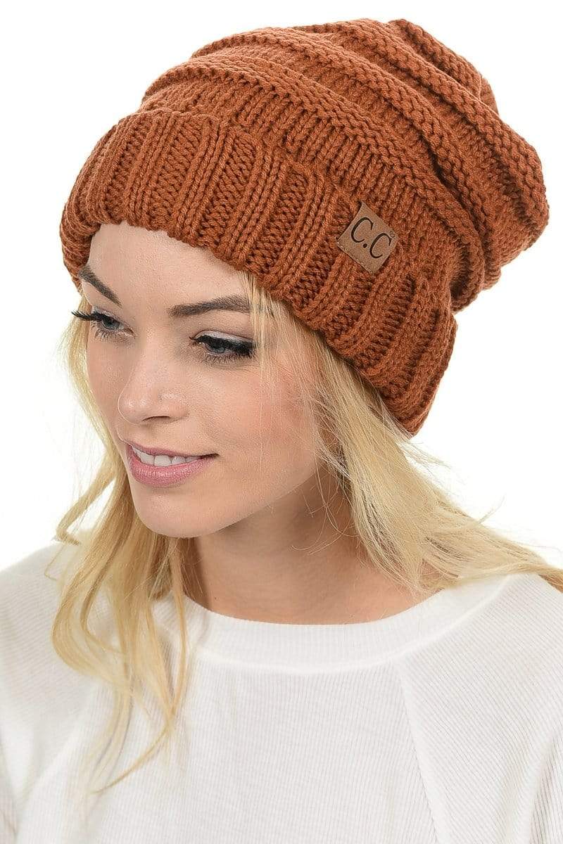 CC Slouchy Yarn Pom Beanie One Size Fits Most Adults / Brown