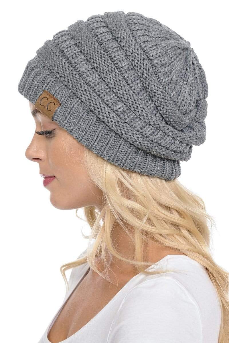C.C Hat 20A - Slouchy Thick Warm Cap Hat Skully Color Cable Knit 