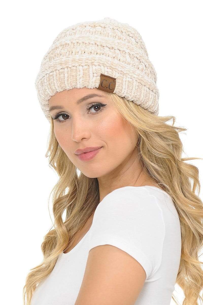 C.C Soft Stretch Cable Knit Side Epoxy Button for Mask Beanie Skully, Beige