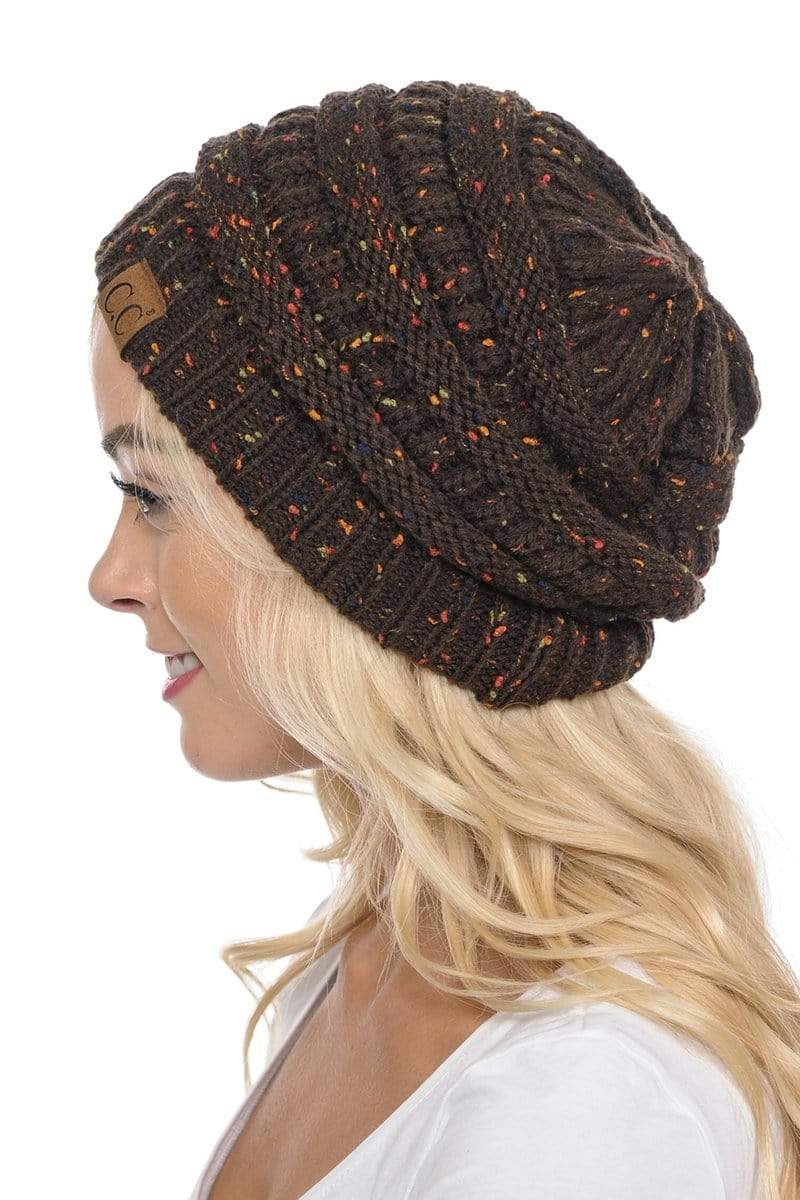 C.C Hat 33 - Slouchy Thick Warm Cap Hat Skully Confetti Cable Knit 