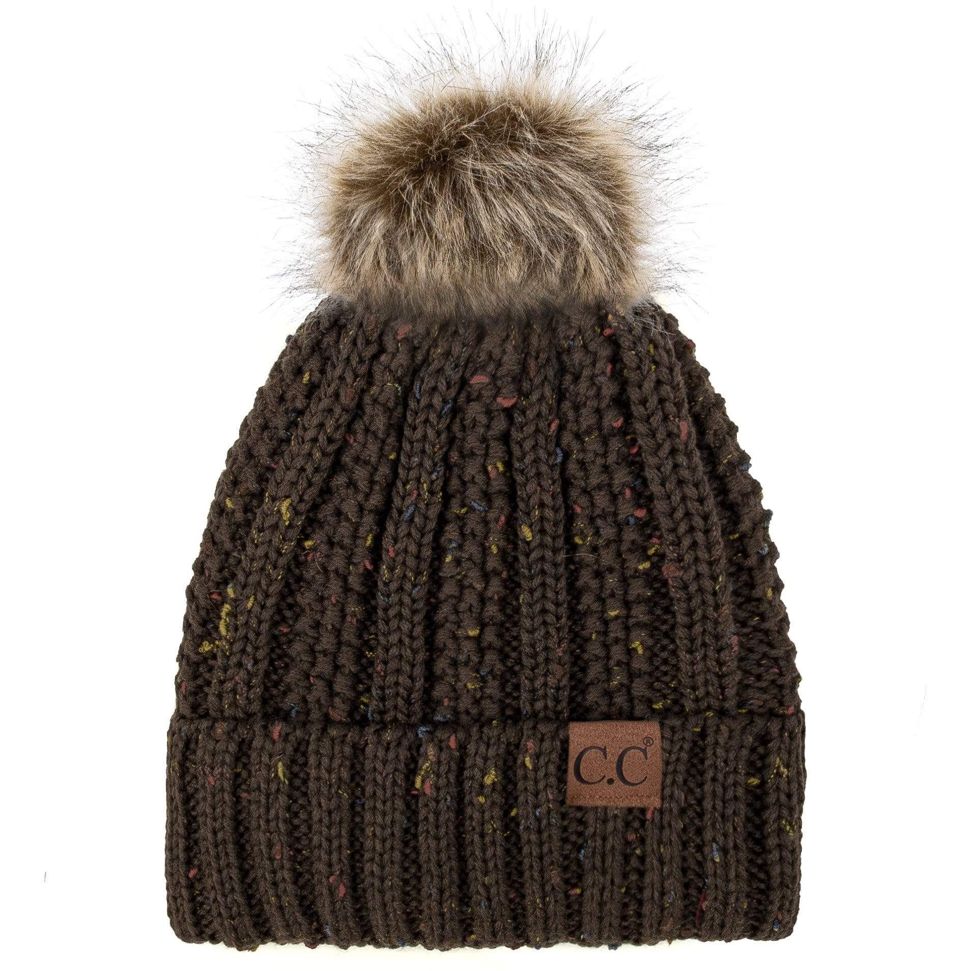 Ivory Cableknit Faux Fur Pom Hat Hats & Headwear