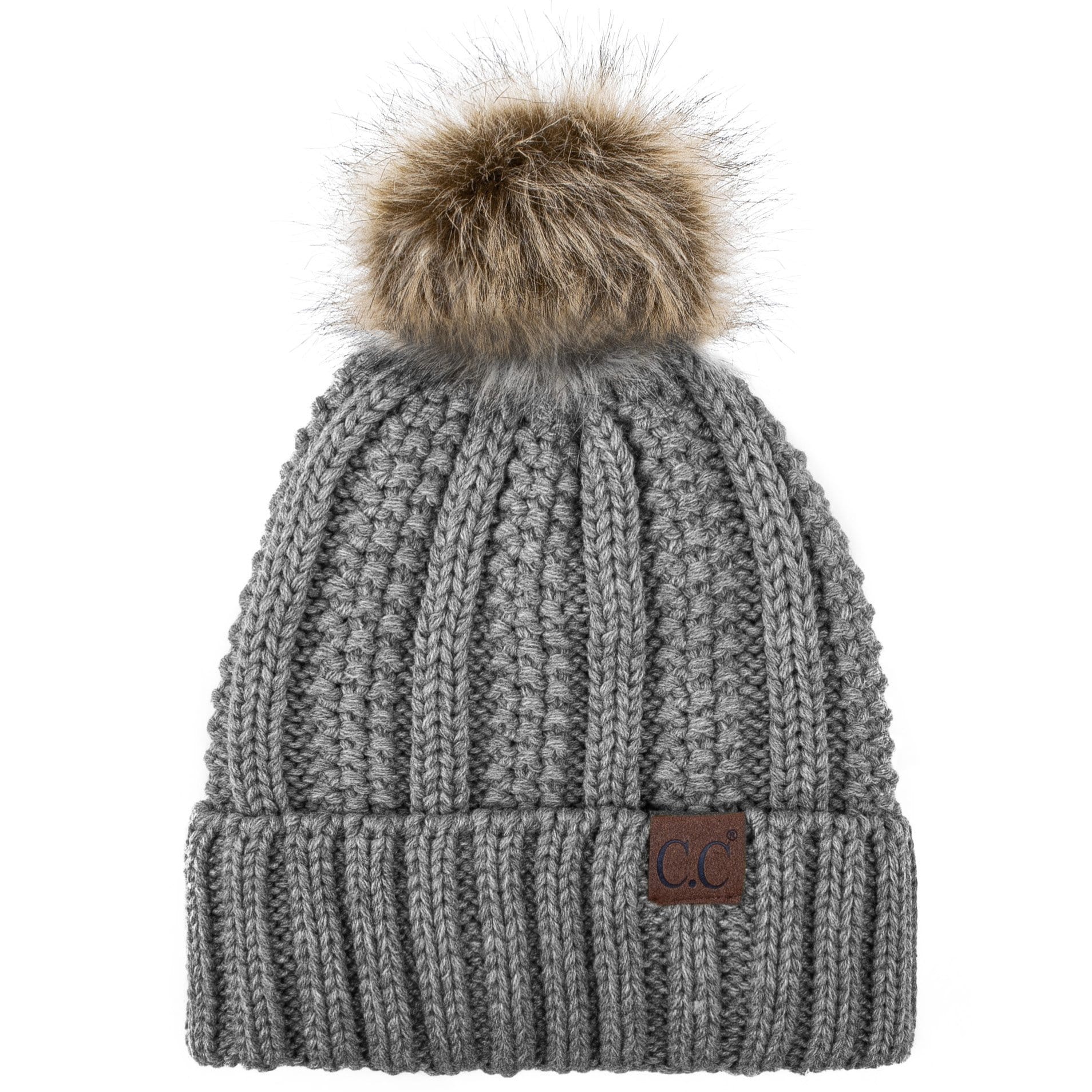 Fashion Knit Beanie Pom Pom Hat, SKU: H112-GRY